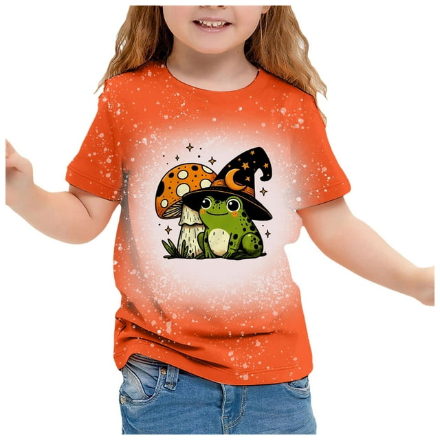 GDREDA Mignon Halloween T-Shirt à Manches Courtes Imprimé pour Filles Haut Décontracté à Col Rond pour les Festivités d'Automne Vert,10-11 Ans