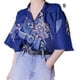 thumbnail image 4 of Qarigey Hombres Mujeres Camisa de playa hawaiana Casual Abotonado Manga corta Dragón simple Transpirable Estilo étnico Camiseta diaria Camisetas Azul S, 4 of 6