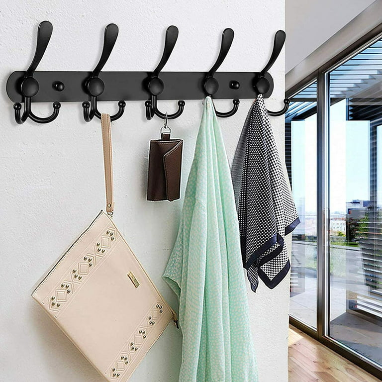 Coat Rack Wall Mounted Long,5 Tri Hooks for Hanging Coats, Coat Hooks Wall Mounted,Wall Coat Hanger,Hook Rack for Clothes,Jacket,Hats, Size: 40, Black