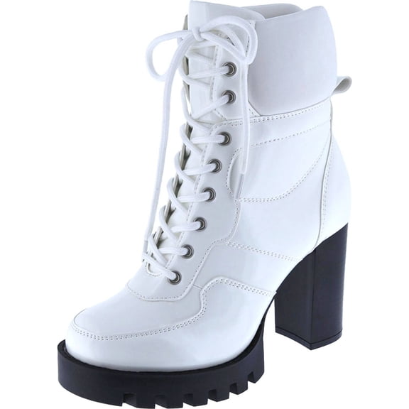 Women's Fashion Lace Up Combat Boots Side Zipper Chunky Block Heel Mid Calf Military Fall Winter Riding Ankle Booties