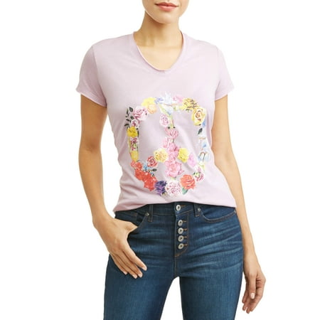 Sofia Jeans By Sofia Vergara Peace Blossom Short Sleeve V-Neck Graphic T-Shirt (Best Of Sofia Vergara)
