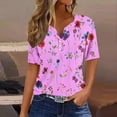 thumbnail image 2 of Mittory Womens Boho Tops Dressy Casual Floral Print V Neck Short Sleeve Henley T Shirts Button Down Blouses Graphic Tees, 2 of 5