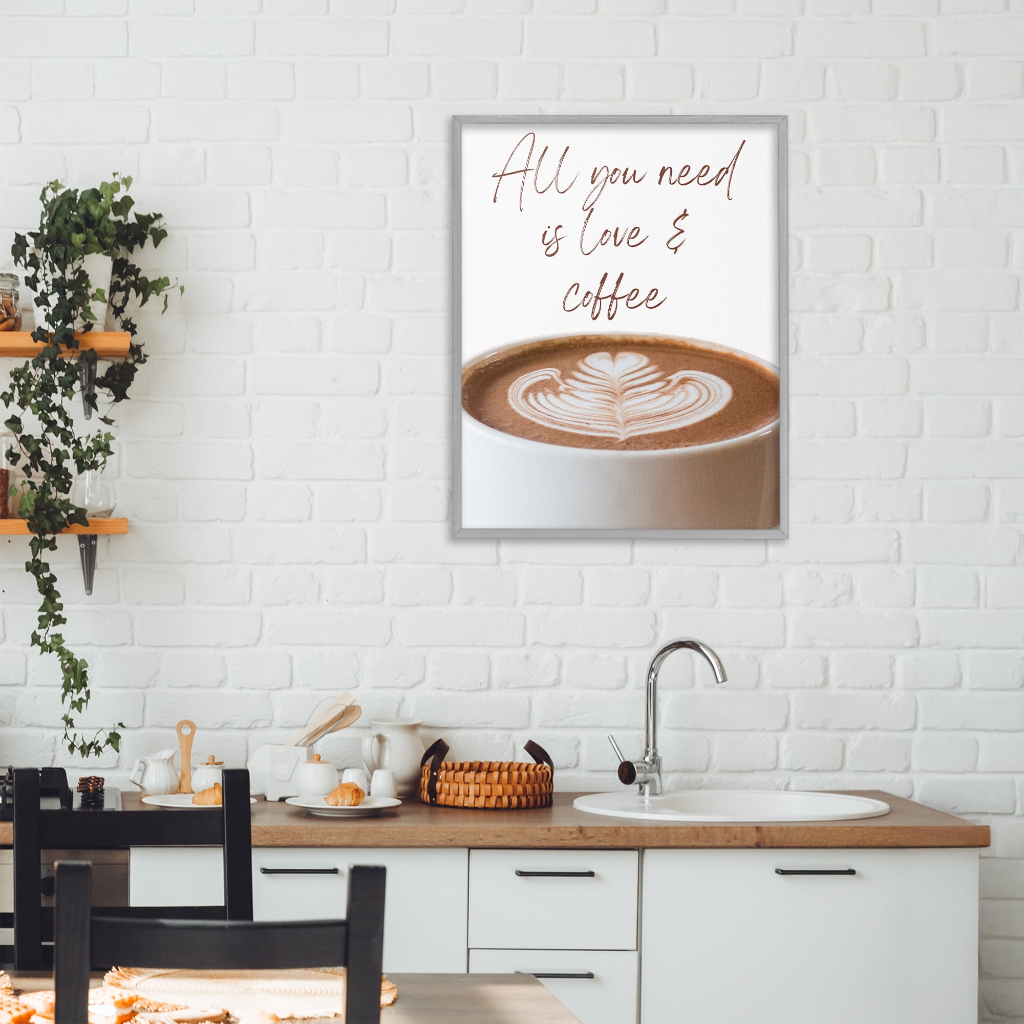 Stupell Industries All You Need Love & Coffee Gray Framed Giclee Art, design by Jesse Keith
