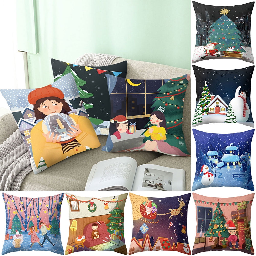 Details about   Pom Pom Christmas Cushion Cover Santa Claus Printed Sofa Home Decor Pillowcase 
