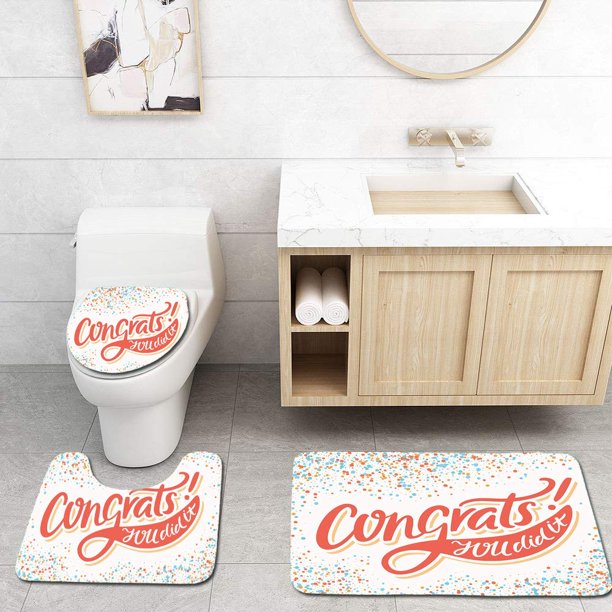 ABPHQTO Frase Saludo Graduación Con Letras Antiguas Puntos Colores Pastel Aprobación Juego de alfombras de baño de 3 piezas Alfombra de baño Alfombra de contorno y tapa de inodoro ABPHQTO Cont-CHAPPLE-23648