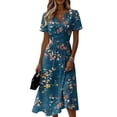 thumbnail image 2 of Minjewel Women's Floral V-Neck Short Sleeve Print Shift Mini Dress - Summer Casual Beach Outfit, Loose Flowy Party Dress, Comfy Vacation Top,Dark Blue,L, 2 of 6