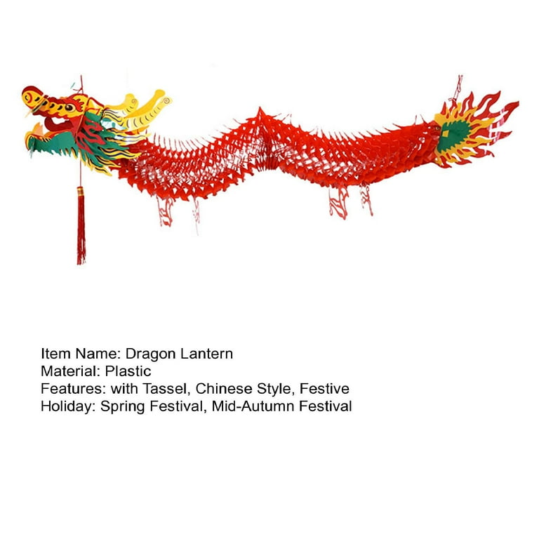 Mairbeon Chinese Spring Festival Dragon Lantern with Tassel Holiday Party  Hanging Plastic Lantern for Chinese New Year Mid-Autumn Festival Indoor 