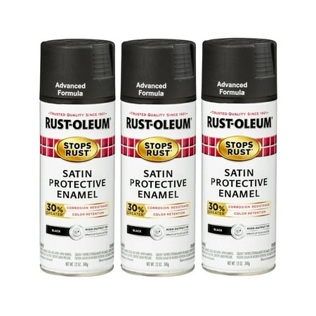 (3 Pack) Rust-Oleum Stops Rust Advanced Satin Black Protective Enamel Spray Paint, 12