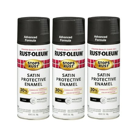 - (3 Pack) Rust-Oleum Stops Rust Advanced Satin Black Protective Enamel Spray Paint, 12 oz