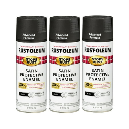 (3 Pack) Rust-Oleum Stops Rust Advanced Satin Black Protective Enamel Spray Paint, 12 (Best Enamel Spray Paint For Metal)