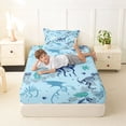 thumbnail image 4 of Feelyou Pale Dino Skeleton Twin Sheet Sets for Kids, Cartoon Wildlife Fossil Bedding, Blue, 3 Pieces, 4 of 5