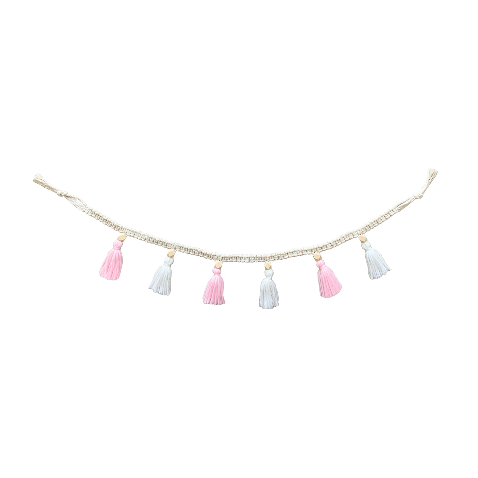 Nordic Cotton Rope Wood Bead Garland with Tassel Kids Baby Room Wall Decoration 