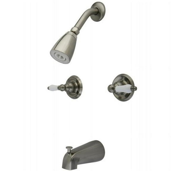 Two Handle Tub & Shower Faucet with Decor Lever Handle, Satin Nickel
