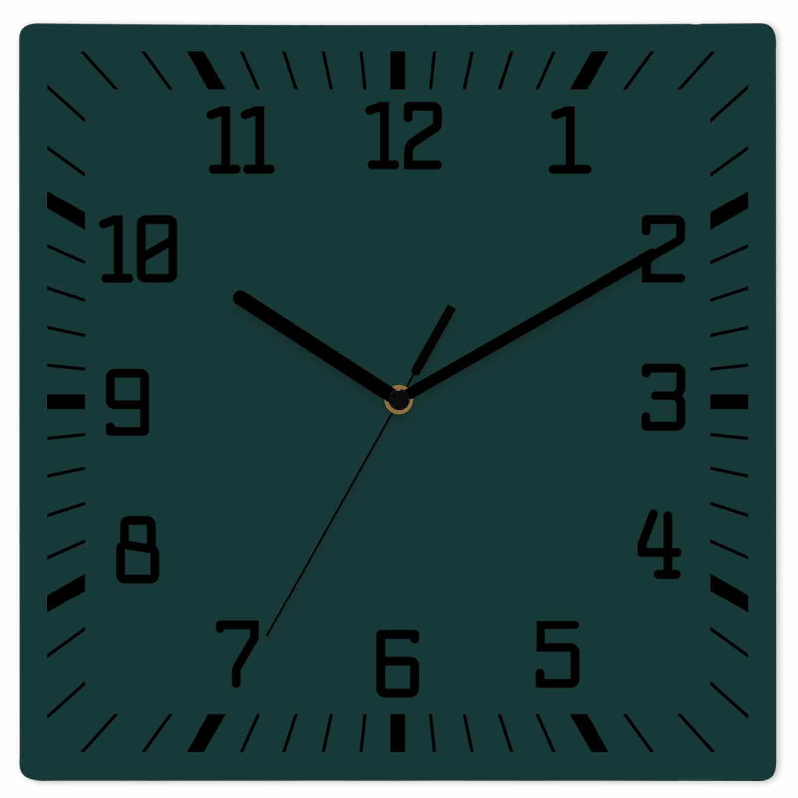 Pure Dark Green Wooden Wall Clock Silent Non Ticking Simple Solid Color Square Wall Clocks Battery Operated Decor Clock for Home Office Living Room Kitchen 10 Inch