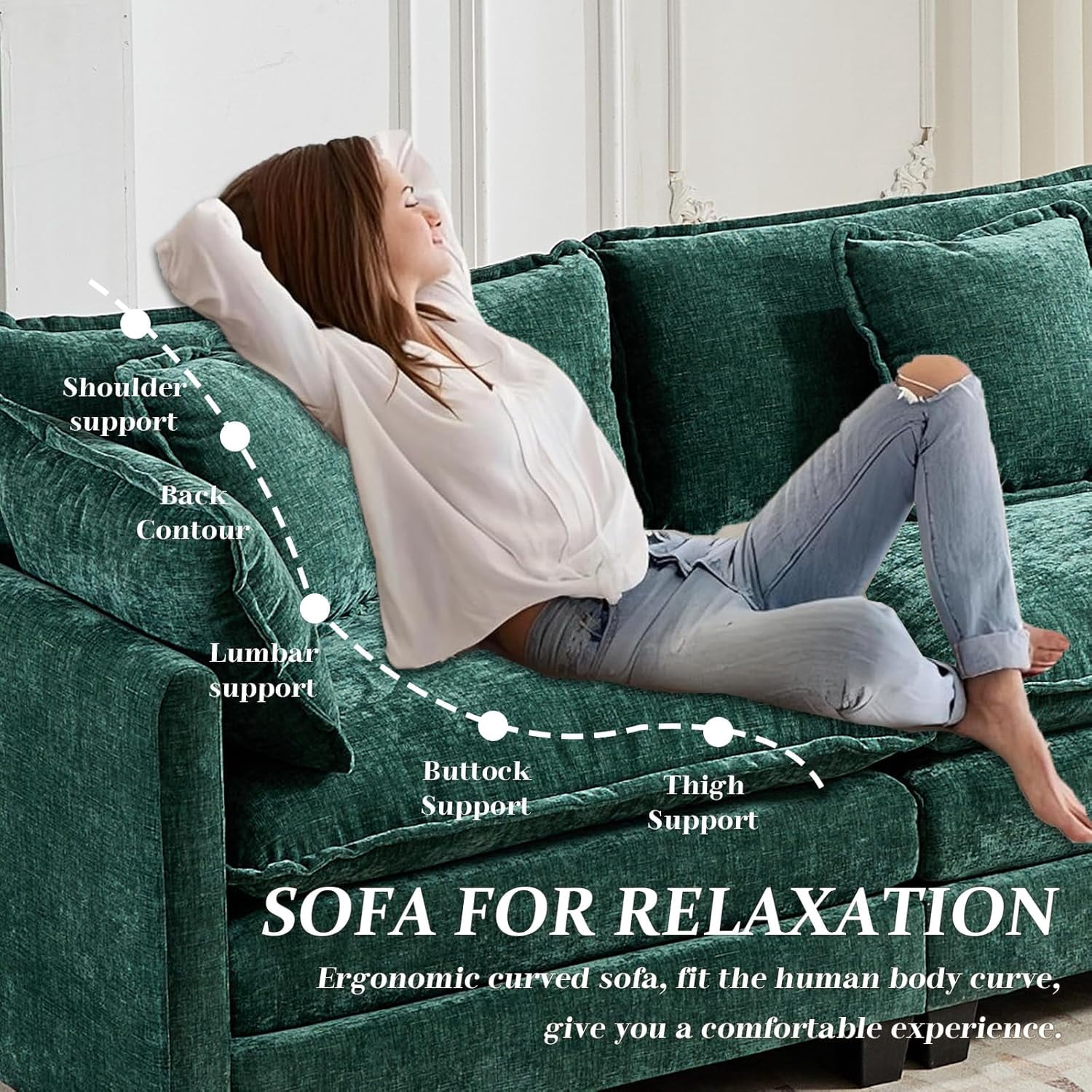 YWEN 77.95" Chenille Sectional Sofa, Comfy Modular Loveseat Sofa, Modern 2-Seat Couch Deep Seat Sofa Set for Living Room,Green