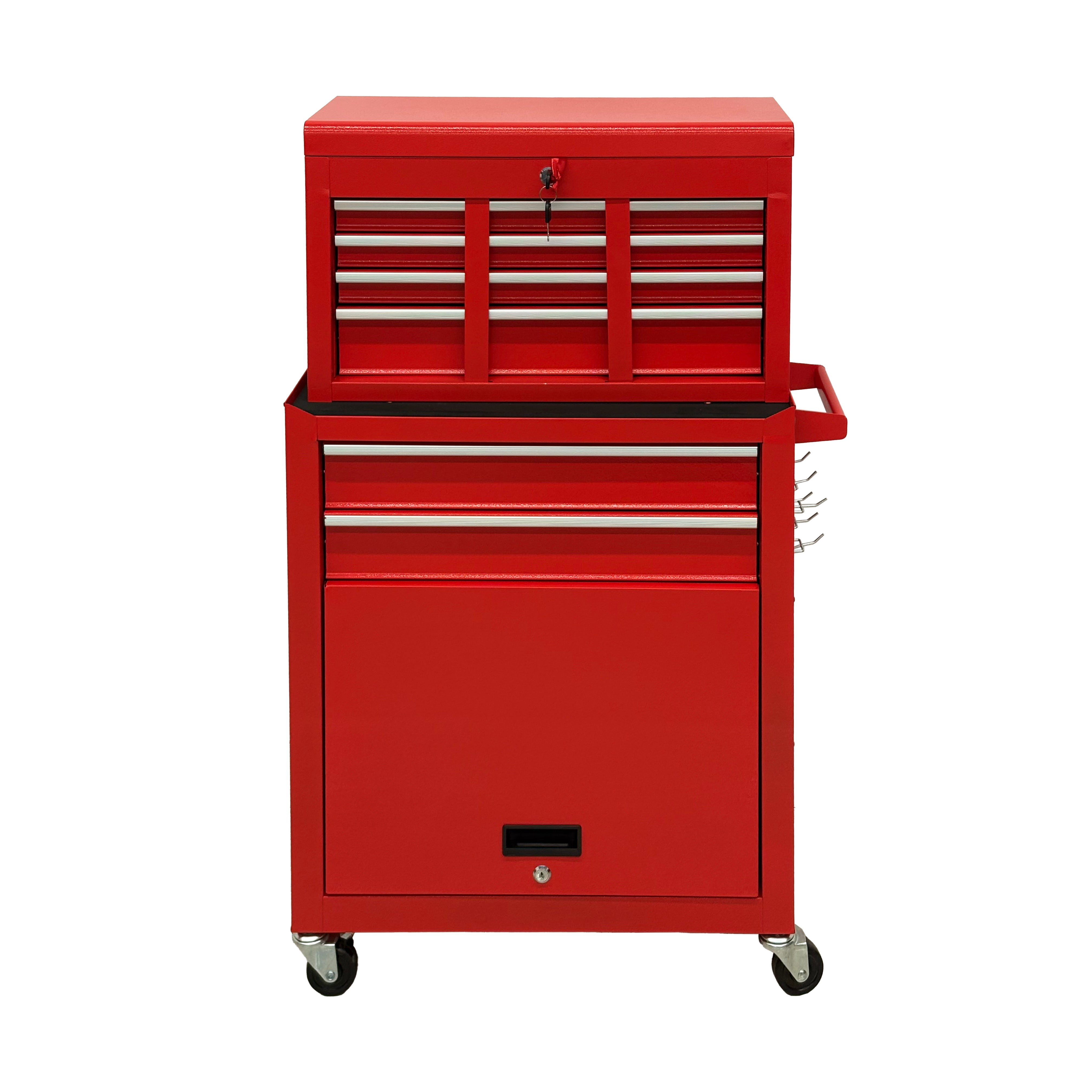 8 Drawer Rolling Tool Chest,2-in-1 Detachable Top Box,Metal Tool Storage Cabinet with Drawer Liners,Lockable Wheels & Side Hooks,Heavy-Duty Tool Cart for Garage Workshop,Red