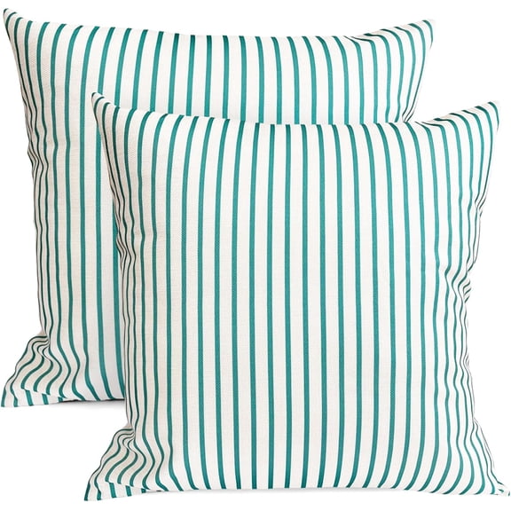 Decorative Throw Pillow Covers Set of 2 Teal Blue Pillow Covers 18x18 inch Throw Pillows Linen Square Pillow Case,Farmhouse Outdoor Modern Striped Pillow Covers for Couch Sofa Living Room