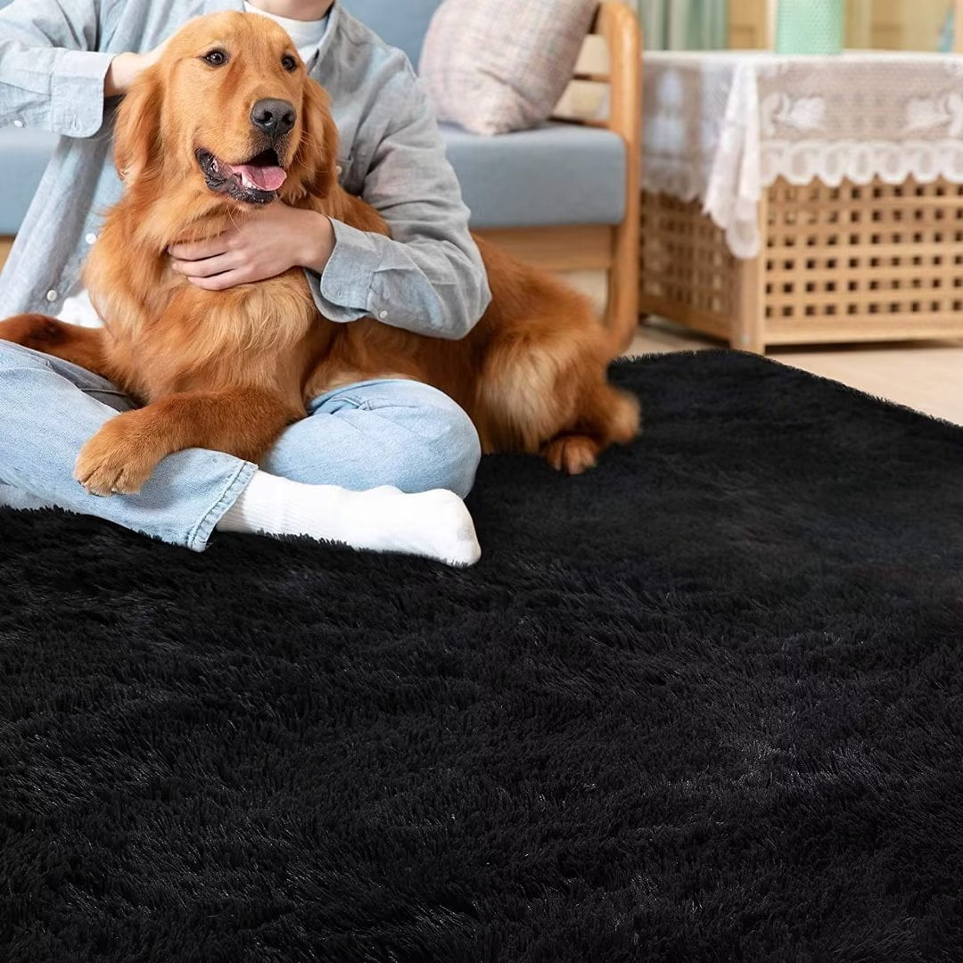 CAROMIO Shag Fuzzy Rug Solid Plush Shag Area Rugs Non-Skid Floor Carpet Playroom Area Rug for Kids Carpets, Black ,8'x10'