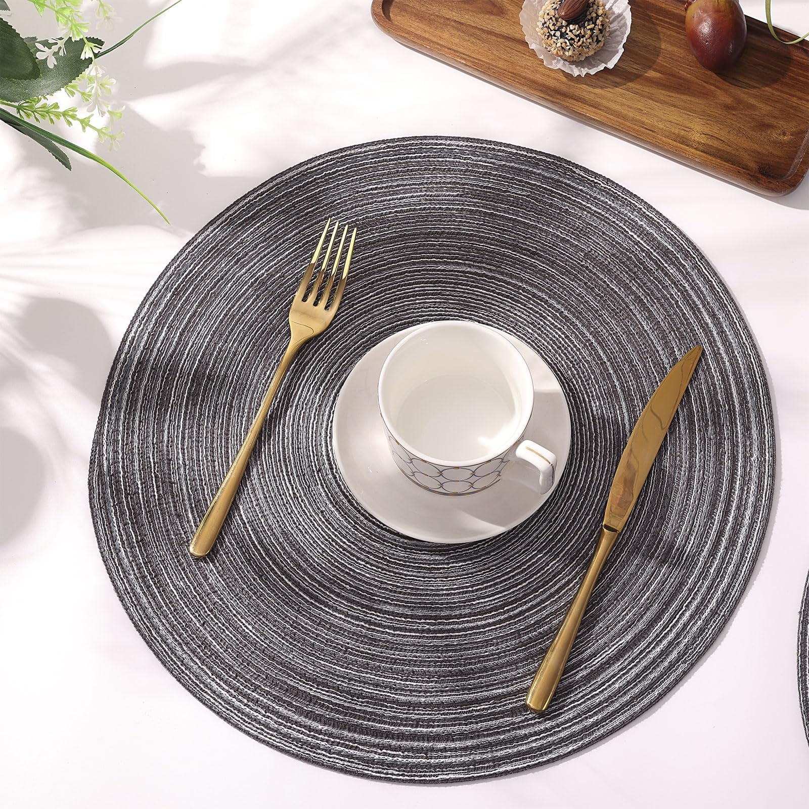 Round Placemats Set of 6 Woven Braided 15 inch Circle Placemat for Dining Tables Kitchen Table Mats Washable