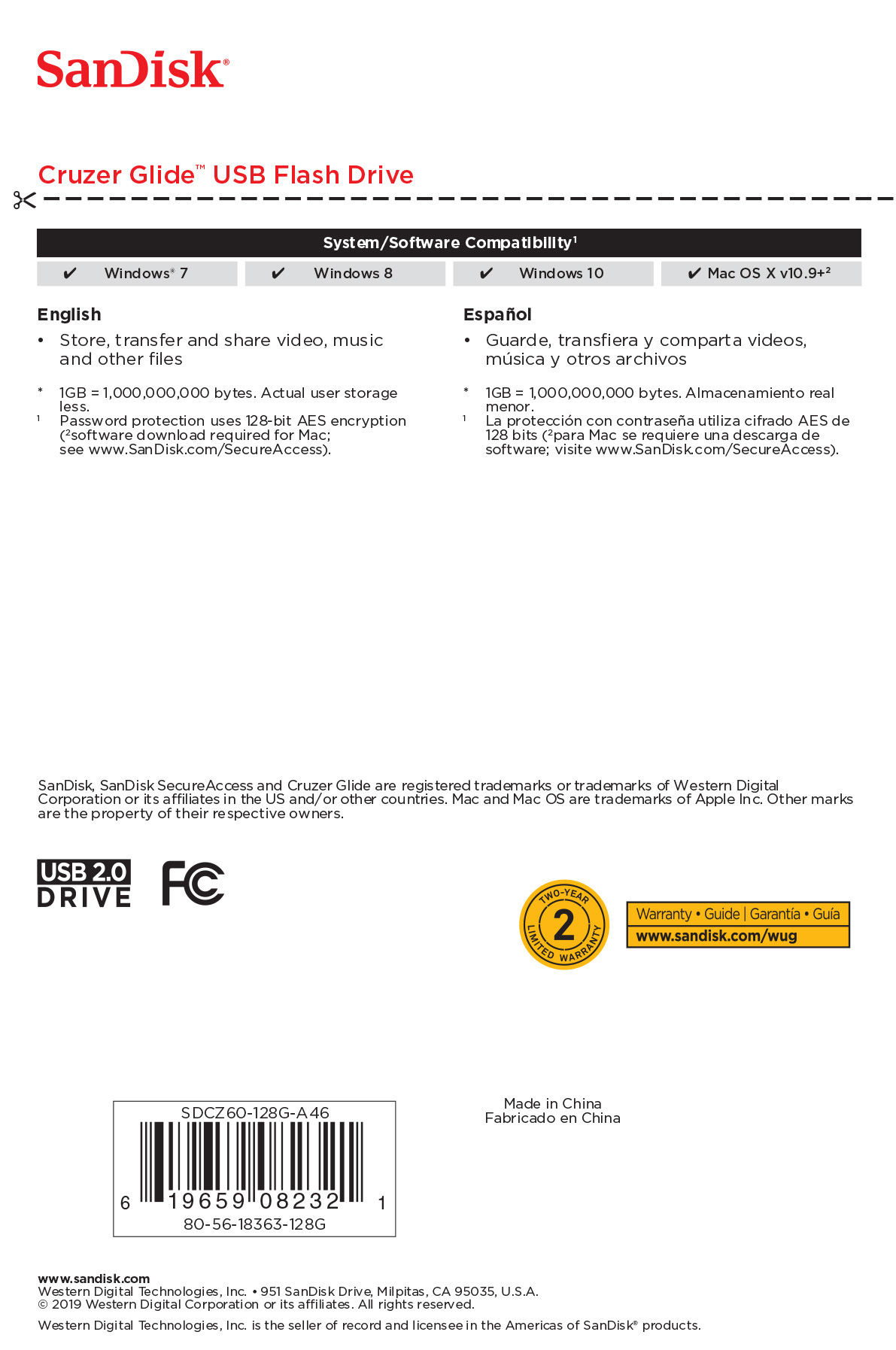 SanDisk 128GB Cruzer Glide USB 2.0 Flash Drive - SDCZ60-128G-AW46 - image 3 of 8