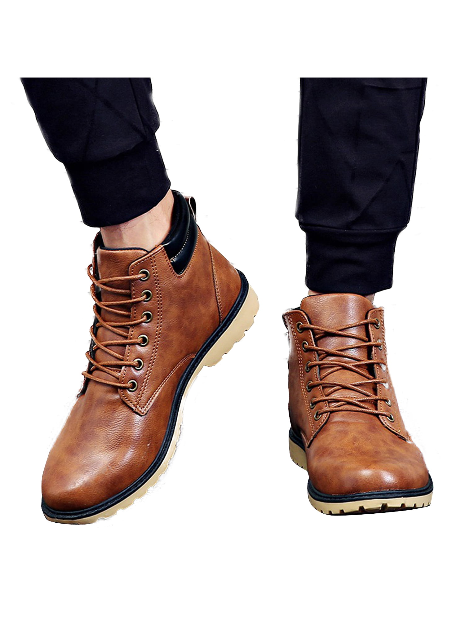 MENS CONTRAST RUBBER SOLE LACE UP WORK SMART CASUAL BIKER ANKLE BOOTS SIZE 