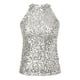 thumbnail image 4 of Top halter con lentejuelas para mujer - Blusa corta sin mangas brillante para fiesta/discoteca (talla única), 4 of 5