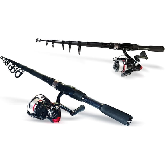 Telescopic Fishing Pole Combo 2PCS 6.89ft Carbon Fiber Rods Spinning Reels Set Full Kit with Pliers Lures Bag for Travel Saltwater Freshwater