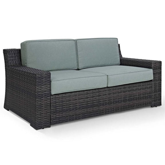 Pemberly Row Wicker Patio Loveseat in Brown and Mist