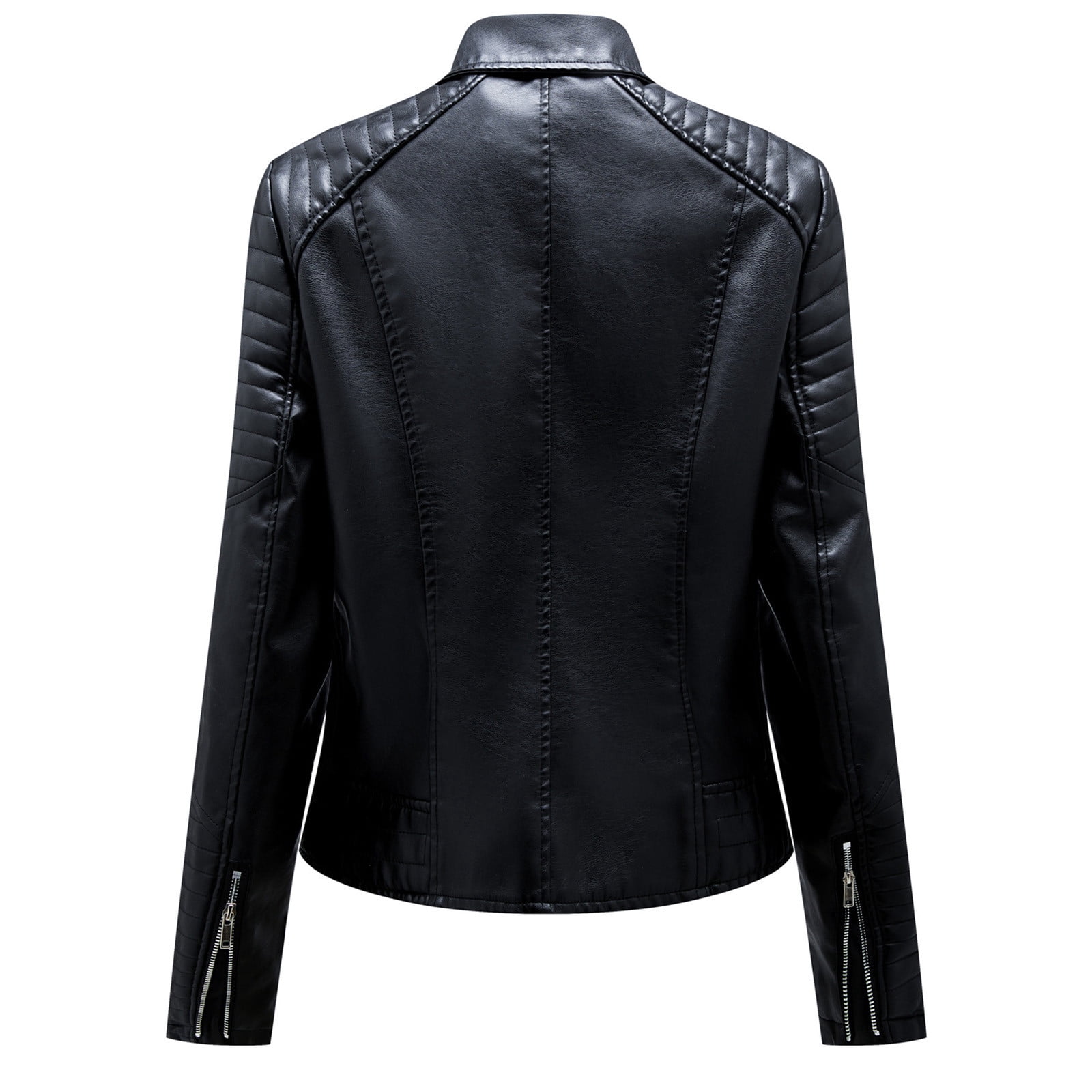 Fesfesfes Leather Jacket for Womens Warm Long Sleeve Jacket Slim Winter Parkas Faux Leather Coats