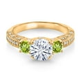 thumbnail image 2 of Gem Stone King 18K Yellow Gold Plated Silver White Moissanite Green Peridot and White Moissanite Engagement Ring for Women (1.88 Cttw, Gemstone, Round 7MM and 4MM, Size 7), 2 of 3