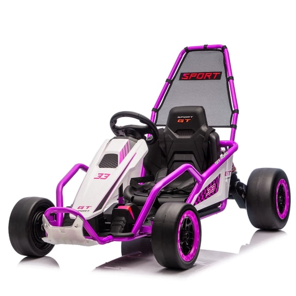 24V 8.5 MPH Electric Go Kart for Kids, 400W Powerful Drift Kart w/ Front EVA Wheel & Metal Frame, Ride on Toy w/ Music & Lights, Suspension, 2 Speed, 5 Point Harness, Crazy Cart for Ages 6 , Rose
