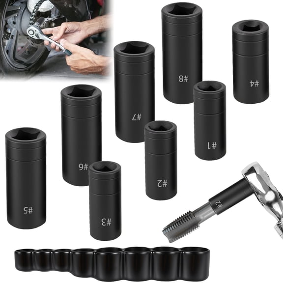 8Pcs Tap Socket Set Carbon Steel 1/4 Inch and 3/8 Inch Square Drive Tap Socket Adapter with Holder for Tight Space Ratchet Wrench