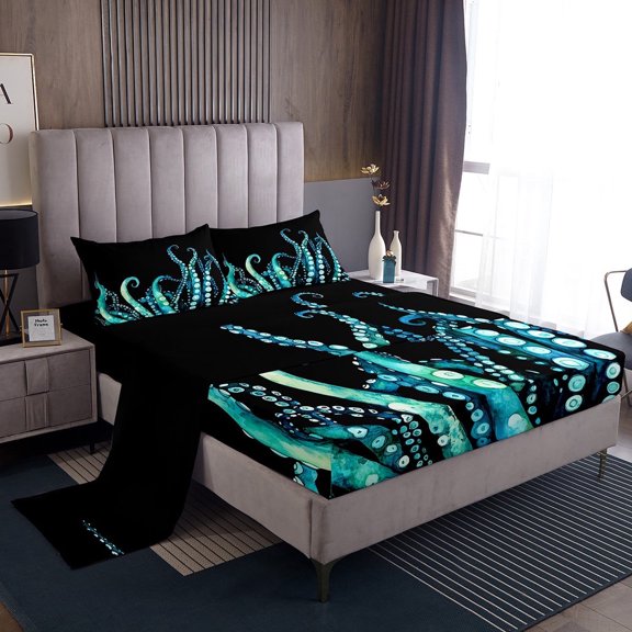 Erosebridal Ocean Octopus Sheet Set Twin For Teen,Marine Wildlife Bedding Sets Twin Size,Breathable Bed Sheets Twin,Sea Decor,3pcs