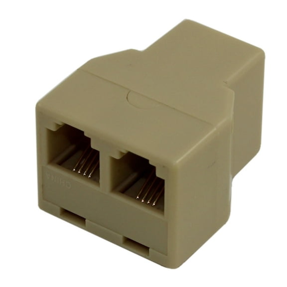 RJ11 Modular Telephone T-Adapter, 1-Female to 2-Female, Ivory