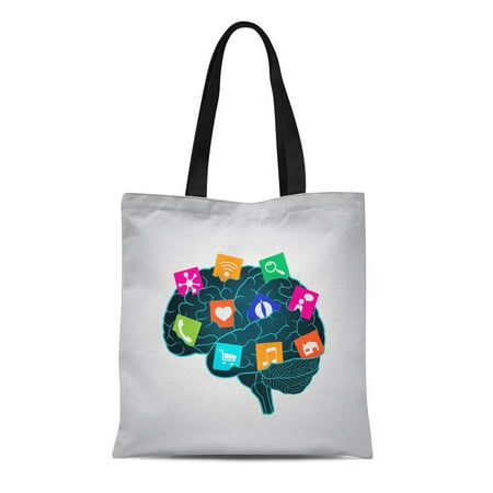 KDAGR Canvas Tote Bag Colorful Mobile Apps Installed Into the Brain Replacing Mind Reusable Shoulder Grocery Shopping Bags (Best Grocery Store App)