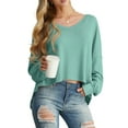 thumbnail image 2 of Cueply Women's Long Sleeve Blouses Waffle Knited Fashion Fall Tops V Neck Loose Pullover T Shirts, 2 of 6