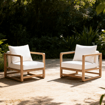 YIYADO Outdoor Lounge Chair, Oversized Acacia Wood Club Chair with White Cushions, for Balcony, Deck & Garden