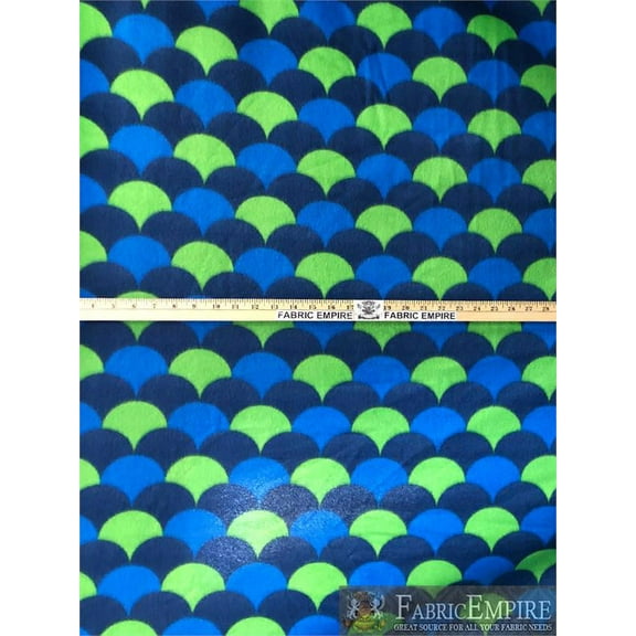 Fleece Printed Fabric GREEN BLUE NAVY FISH SCALES / 58" Wide / Sold by the yard