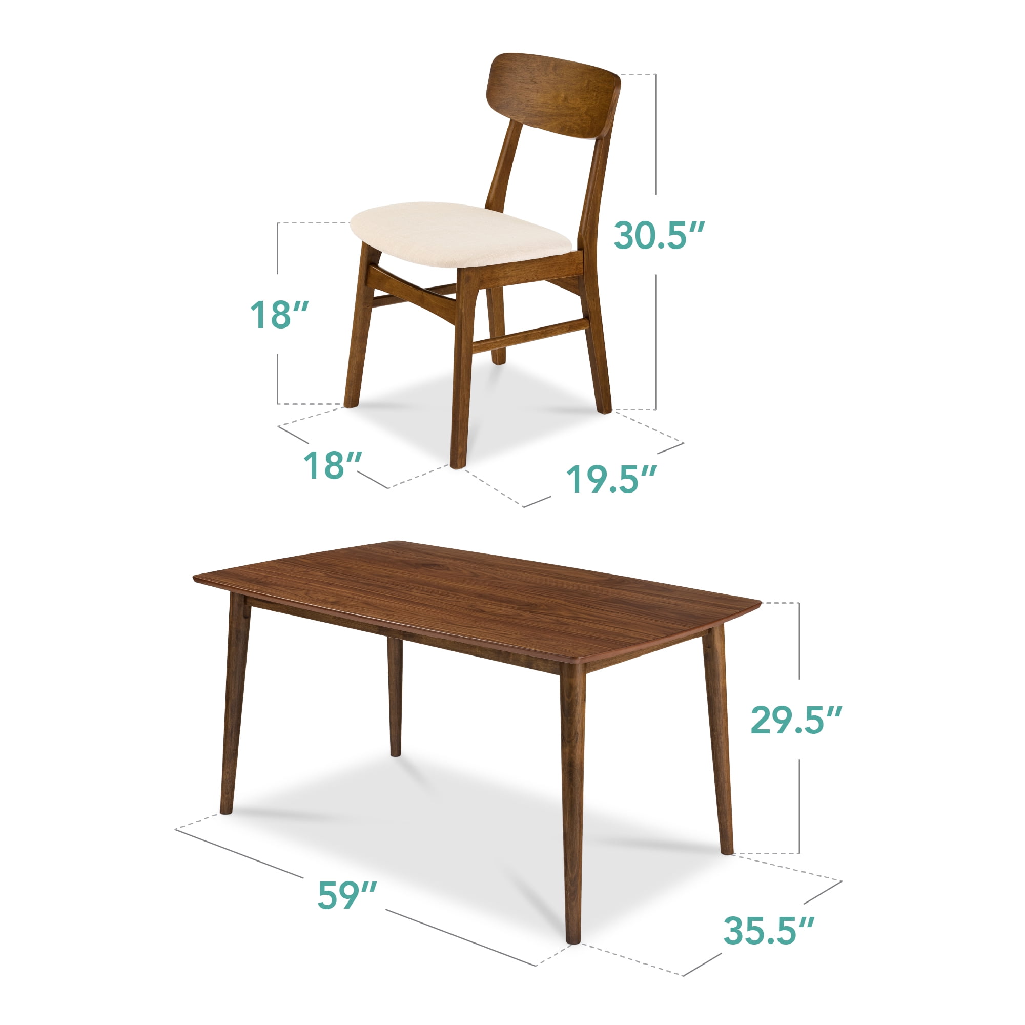 Best Choice Products 7-Piece Mid-Century Modern Upholstered Dining Set, Wooden Table w/ 6 Chairs - Walnut/Cream