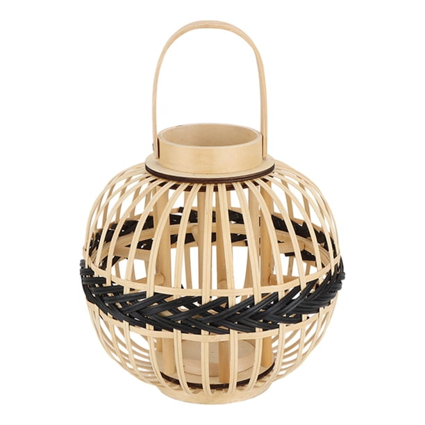 Linterna vintage,Pantalla de lámpara de farol de bambú tejida a mano rústica,Pantalla de lámpara con asa Vintage Lantern Home,Lámpara romántica al aire libre Jaula Linterna de Estilo C