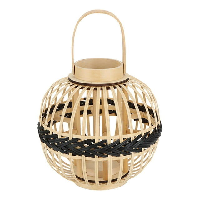 Linterna vintage,Pantalla de lámpara de farol de bambú tejida a mano rústica,Pantalla de lámpara con asa Vintage Lantern Home,Lámpara romántica al aire libre Jaula Linterna de Estilo C