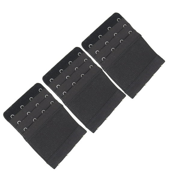 TELOLY Stretch Elastic Bra Extender, 4-Hook, Black (3-Pack)