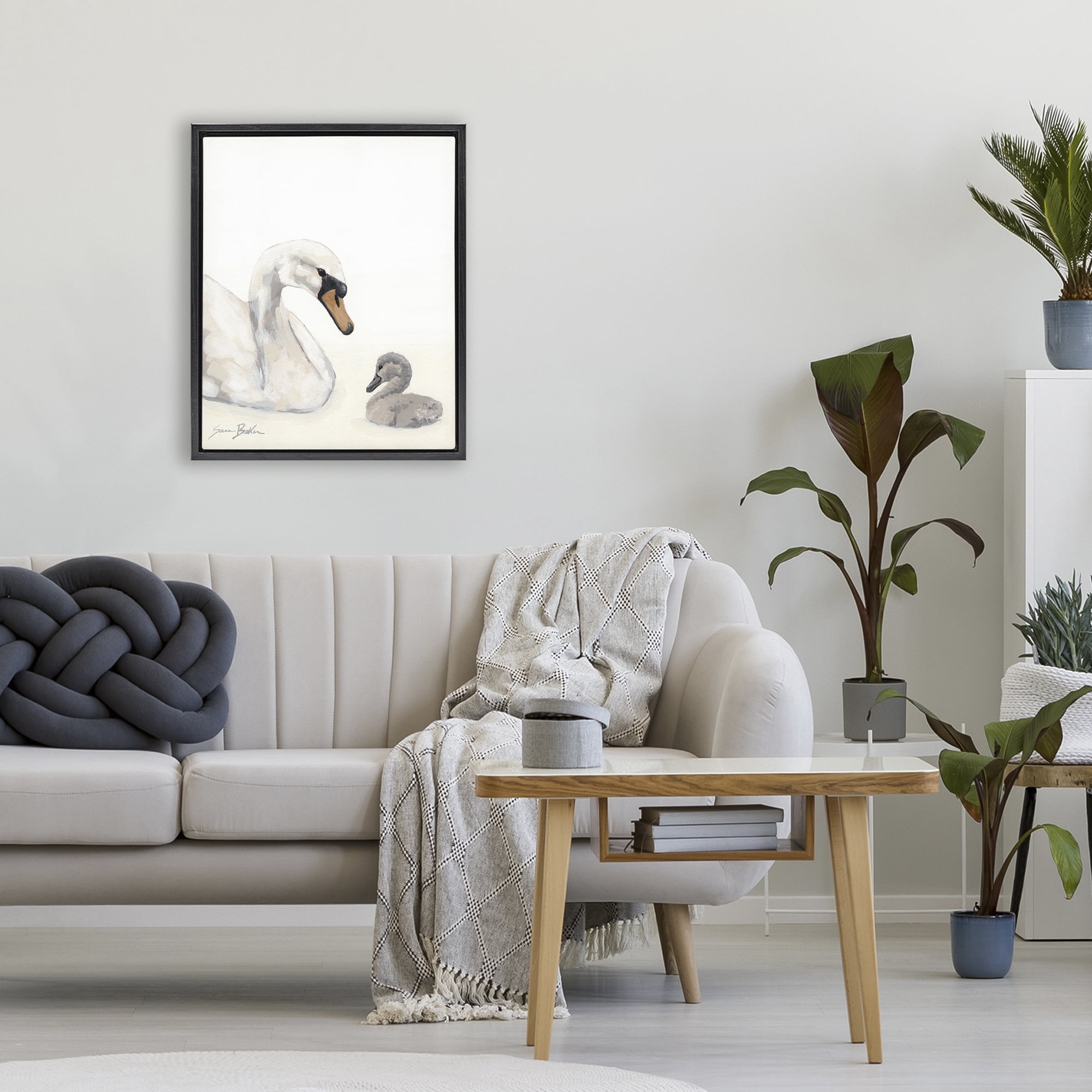 Stupell Industries Mother Swan & Cygnet Black Framed Floater Canvas Wall Art, design by Sara Baker