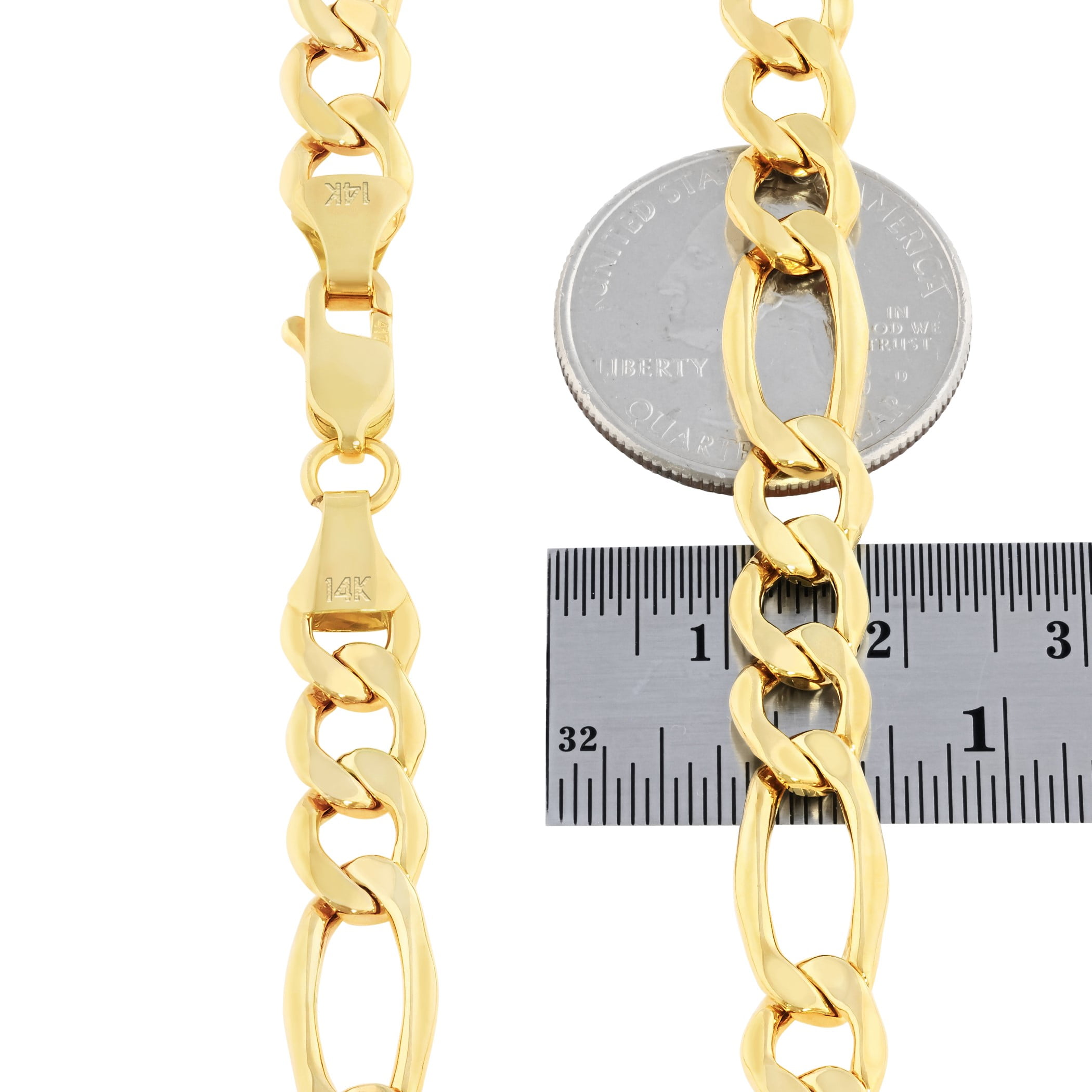 Nuragold 14K Real Yellow Gold Figaro Link Chain Necklace 16"-30" (2mm-7.5mm) Italian Jewelry for Men & Women