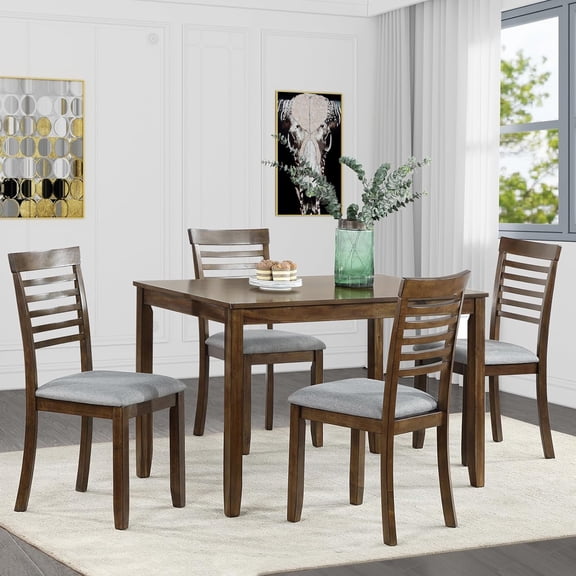 Augabam 5 Piece Adult Wood Elegant Dining Table with Chair Walnut