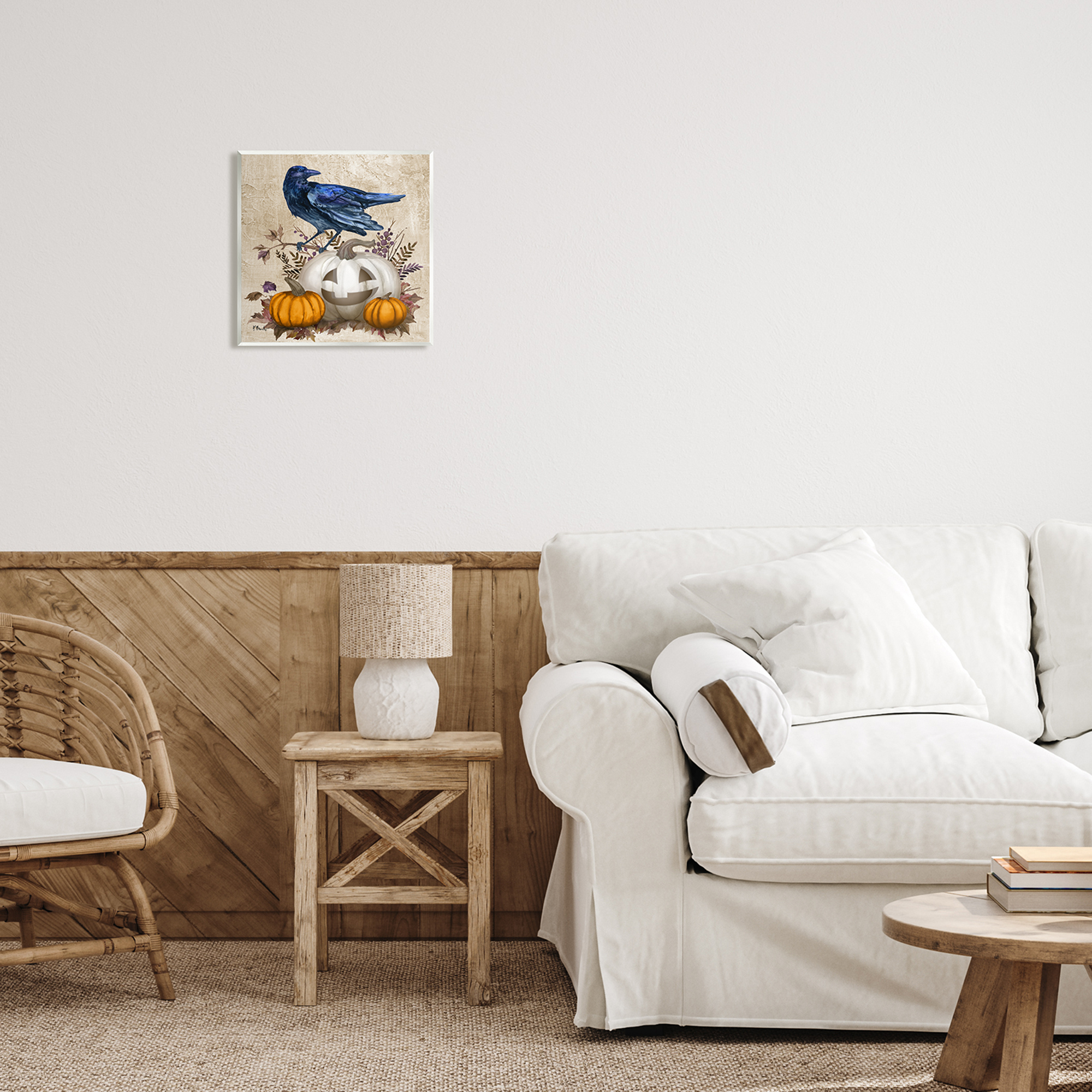 Stupell Industries Raven & Jack-o-Lantern Holiday Painting Unframed Art Print Wall Art, 12 x 12