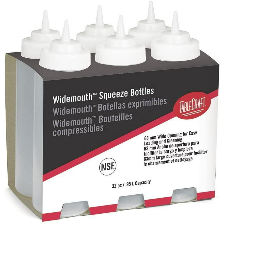 TableCraft Wide Mouth Squeeze Bottle Clear, 32 oz., Plastic 6/Pack