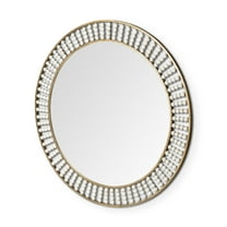 Mercana Claiborne 42" Round Gold Metal Frame Mirror with White Wood Beads