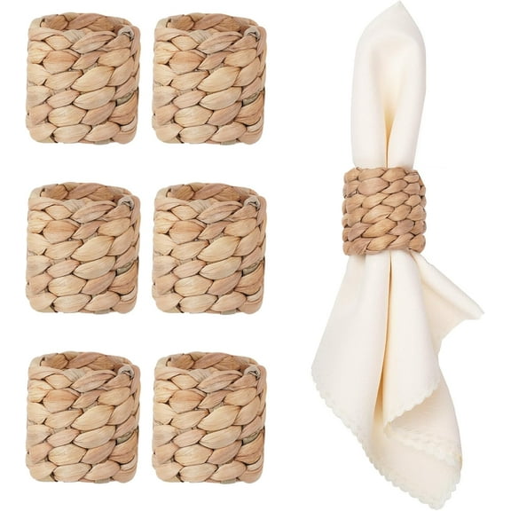 Napkin Rings Set of 6, Farmhouse Napkin Rings, Fall Thanksgiving Christmas Napkin Rings, Round Woven Napkin Ring,Napkin Rings for Dinner Table Decor, Wedding, Banquet, Party, Easter