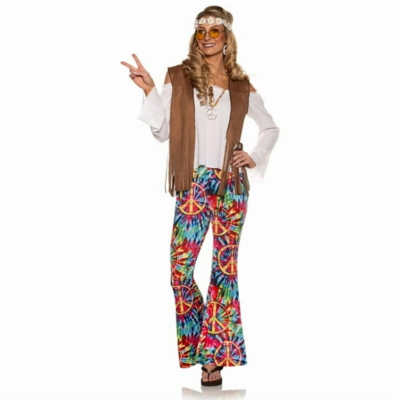 UNDERWRAPS Women's Hippie Boho Costume - 70s Outfits For Women, Fringe Vest & Tie Dye Leggings Set, Halloween Costume, Western Hippie Clothes
